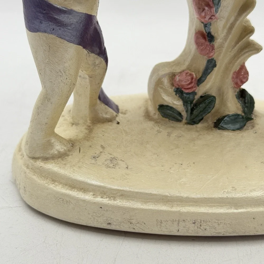 Vintage Plaster Chalkware Cherub Angel‎ Soap Dish Jewelry Trinket Pedestal Bowl